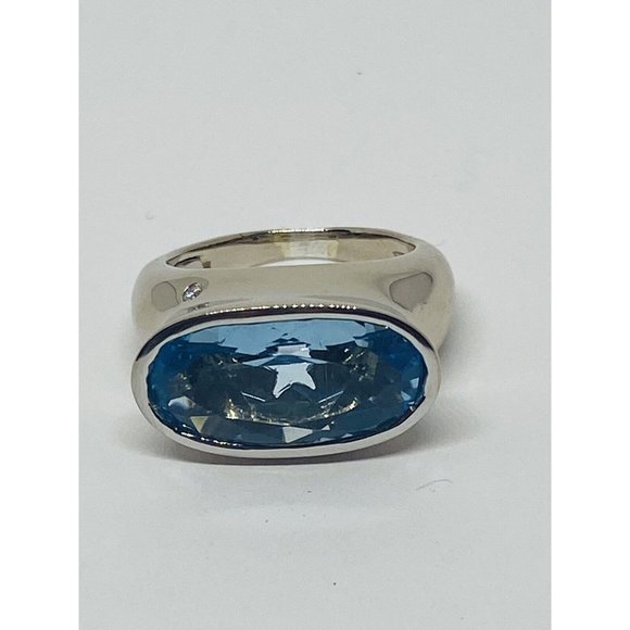 H. Stern Diamond 6.87ct Blue Topaz 18K Gold Oval Cocktail Ring 12.0 Grams Size 6 - Picture 8 of 10